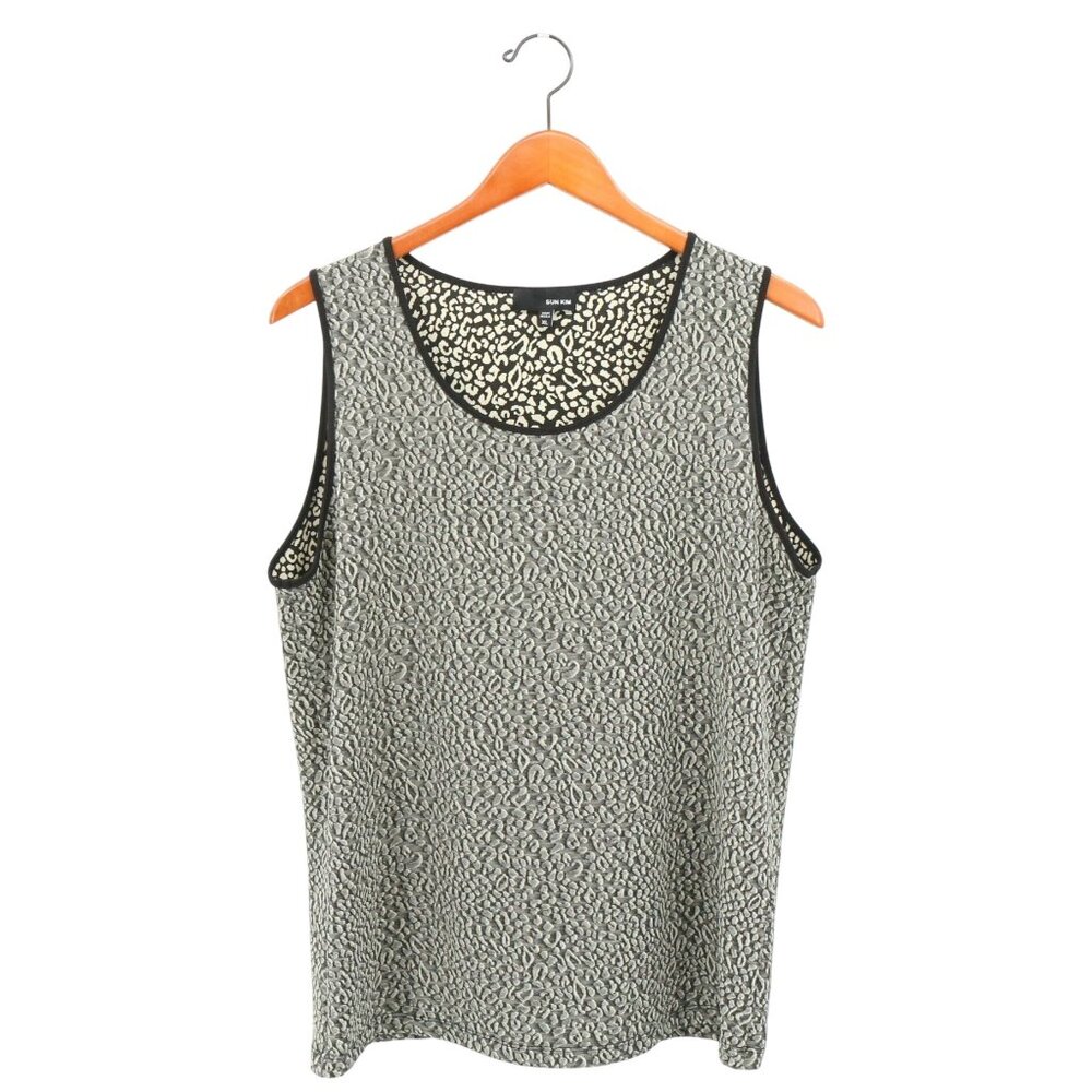 Sun Kim Black Beige Animal Print Leopard Sleeveless Shell Tank Top XL